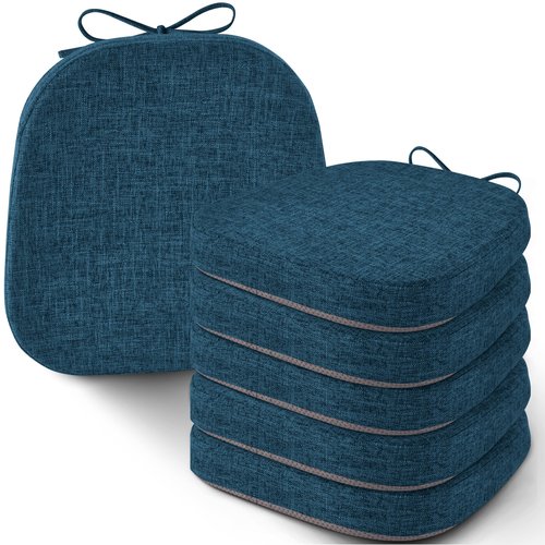 AddGrace Set of 6 Chair Cushions for Metal Dining Chairs 14x14 Chair Pads with Ties Non Slip Thick Seat Cushions with Textured and Removable Cover (6, Navy)