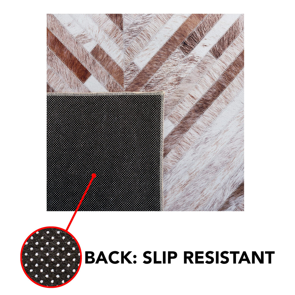 SAFAVIEH Washable Rug Faux Hide Collection - 6' x 9', Beige & Brown, Slip Resistant, Western Rustic Decor, Printed Pattern, Ideal for Living Room, Bedroom, Home Office, Dining Space (FAH526A)