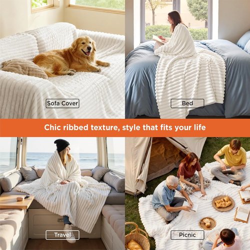 Bedsure GentleSoft Full Size Blanket - Cozy Off White Fleece Throw, 84x90 Inches for Ultimate Comfort