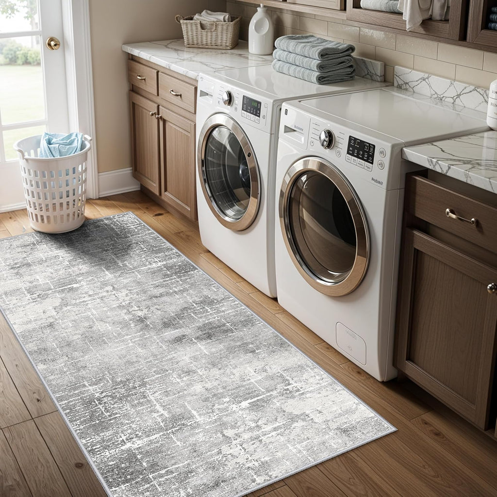 Regine Switzerland Washable 2x5 Hallway Runner Rug - Soft, Water-Resistant Indoor Carpet in Light Grey