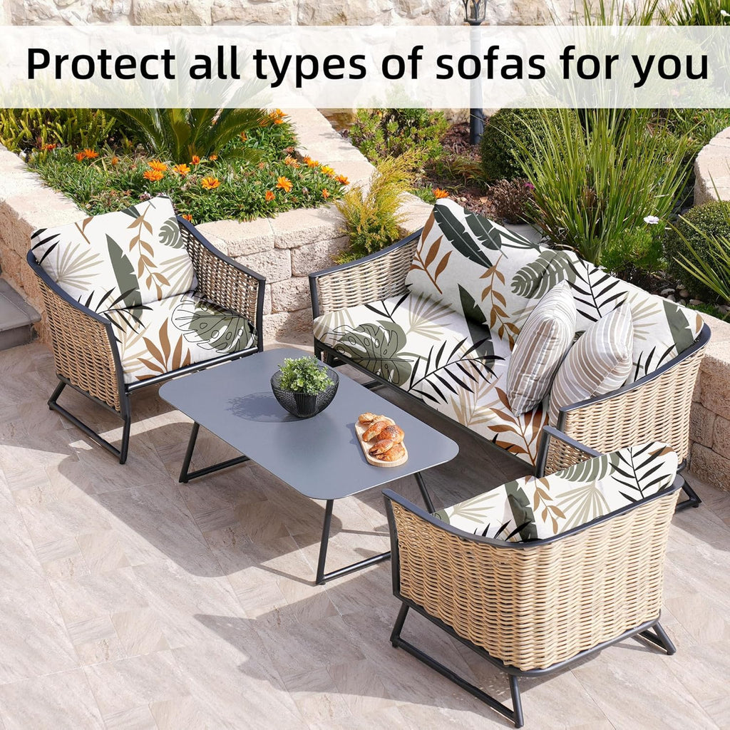 Skiennix 8Pcs Stretch Patio Cushion Covers - Washable Outdoor Sofa Slipcovers | Coconut Trees Design
