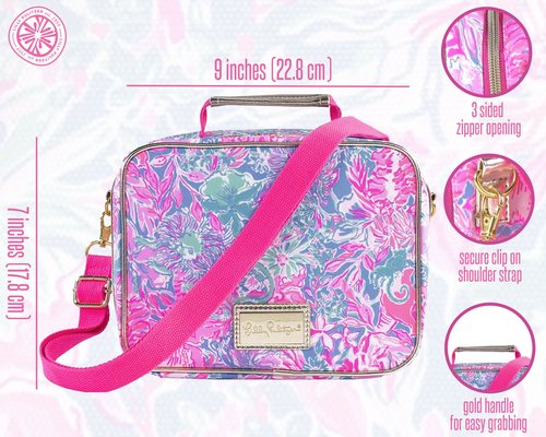 Lilly Pulitzer Insulated Lunch Box for Women, Cute Lunch Cooler Bag with Adjustable/Removable Shoulder Strap, Viva La Lilly