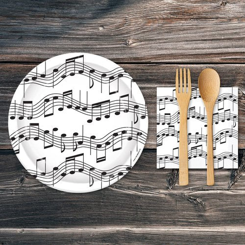Beistle 16 Piece Music Notes Paper Beverage Napkins 50's Theme Rock and Roll Tableware For 1950’s Party Awards Night Decorations (Pack of 6)