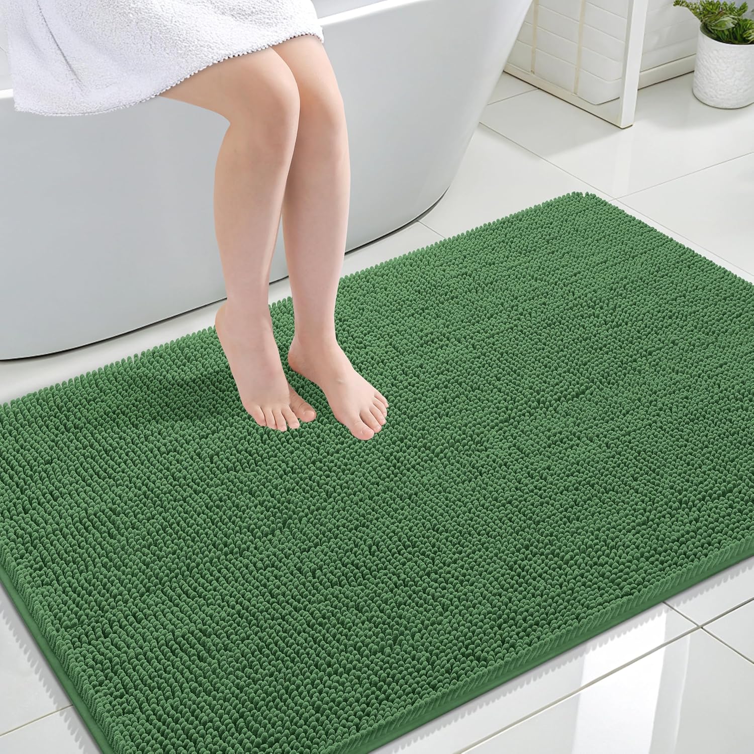 OLANLY Large Bath Rugs - Extra Soft Chenille | Quick-Dry, Machine Washable, Olive Green 44x32