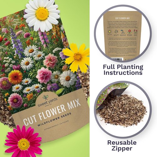 Cut Flower Garden Seeds - Non-GMO Wildflower Seeds Bulk 1/4 Pound Bag | Over 30,000 Colorful Annuals & Perennials