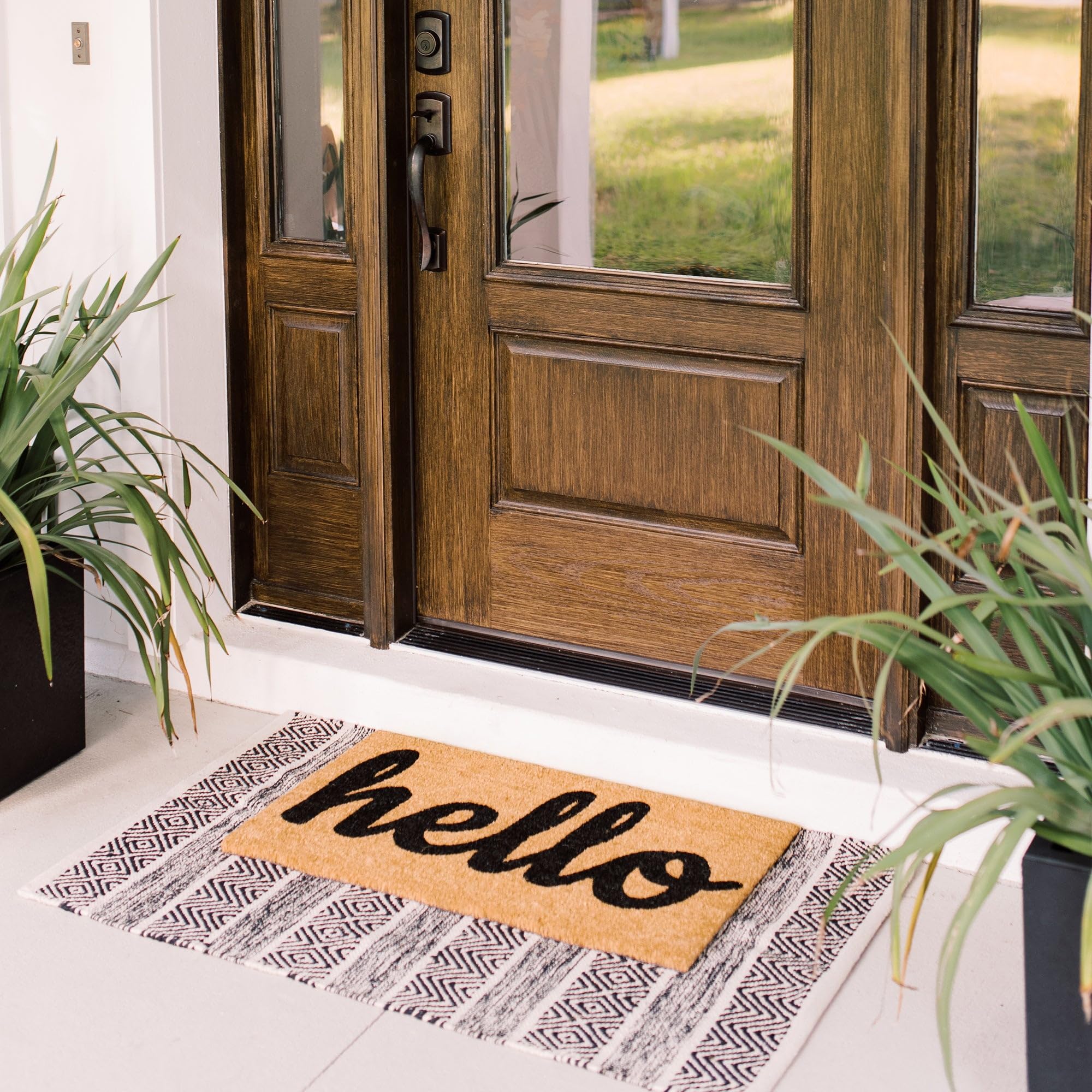 THEODORE MAGNUS Door Mat - Welcome Mat for Front Door with Non-Slip Backing - Durable Coir Doormat - Perfect for Outside Entrance and Entryway Matt - Outdoor/Indoor - Good Vibes Only - 17" x 30"