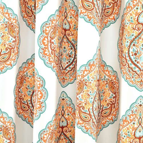 Lush Decor Harley Light Filtering Window Curtain Panels Pair 52" W x 84" L, Tangerine - Boho Curtains for Living Room - Maximalist Bedroom Curtains