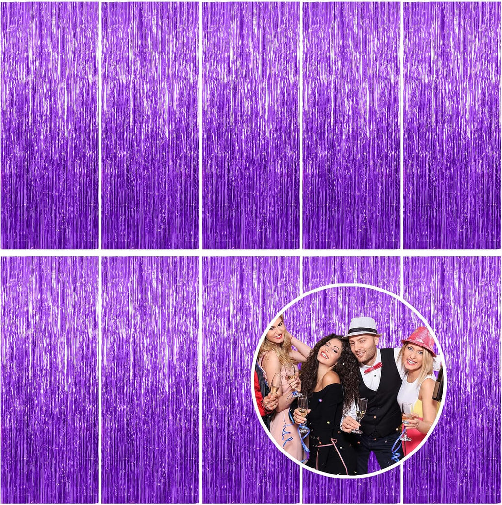 Skiennix Foil Curtain Backdrop - 10 Pack Purple Metallic Tinsel Fringe for Parties & Events