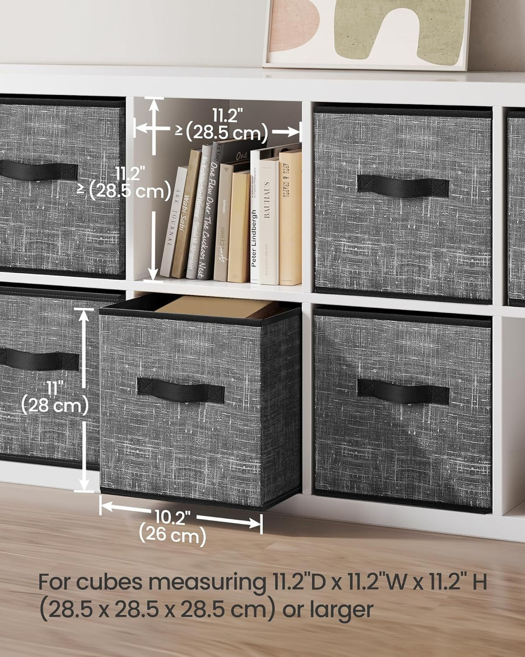 SONGMICS Storage Cubes - 11-Inch Foldable Non-Woven Fabric Bins with Double Handles | Set of 6 in Classic Black for Closet Organization