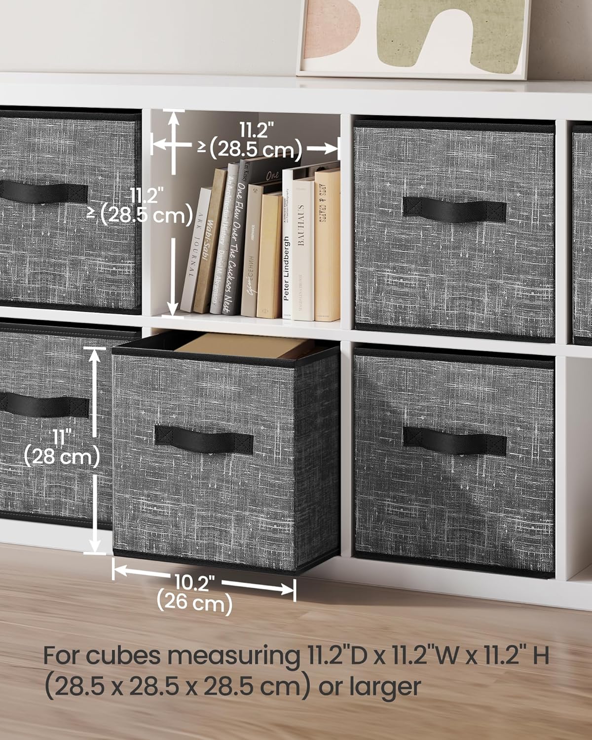 SONGMICS Storage Cubes - 11-Inch Foldable Non-Woven Fabric Bins with Double Handles | Set of 6 in Classic Black for Closet Organization