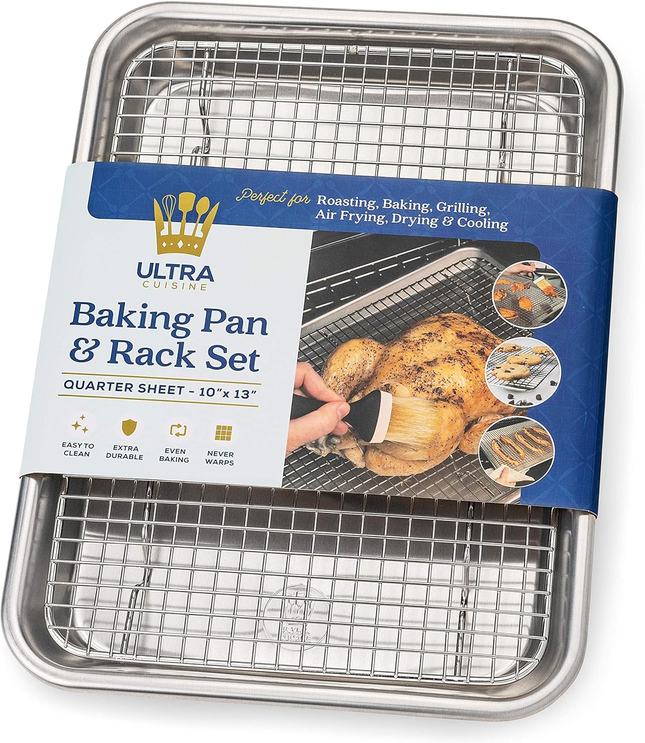Ultra Cuisine Quarter Sheet Pan Set - Premium Aluminum Baking Sheet with Stainless Steel Rack & Cooling Racks