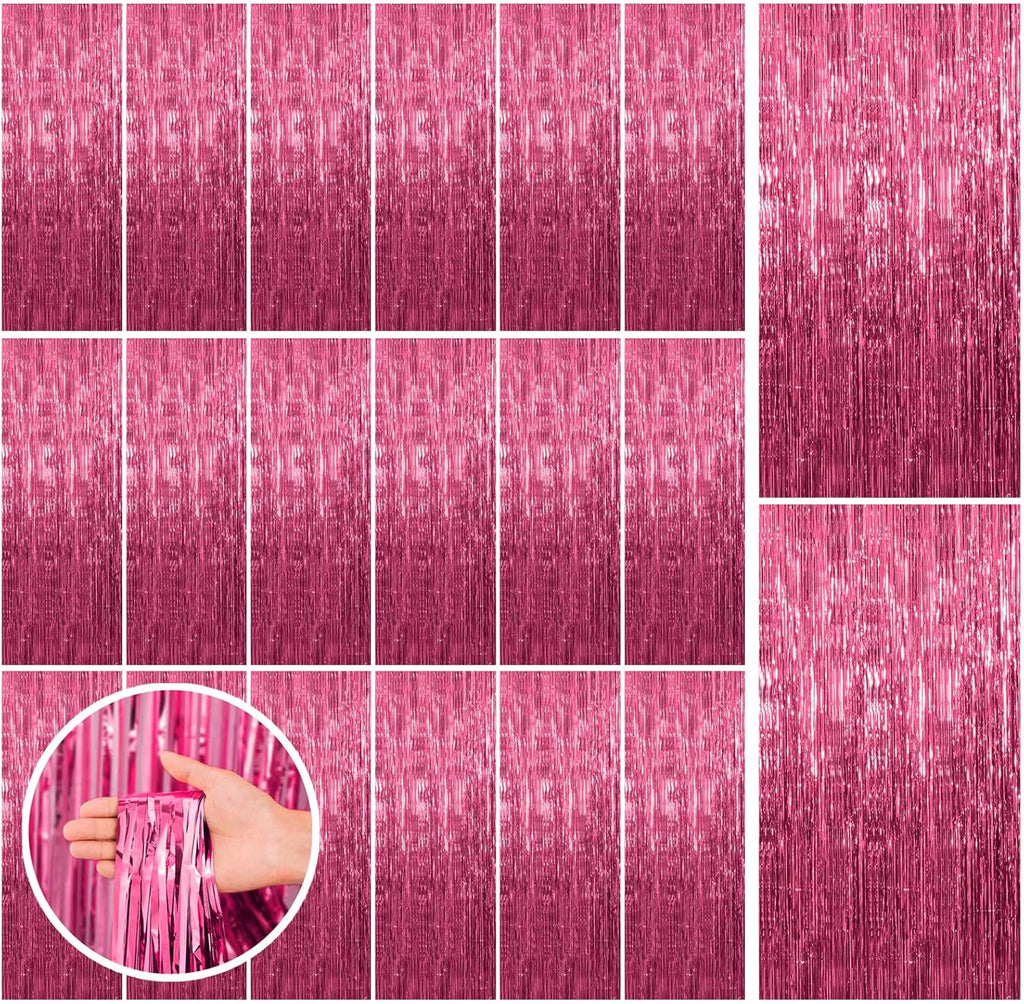 Skiennix 20 Pack Pink Backdrop Decorations - Tinsel Curtain Party Foil Fringe for Birthday & Graduation