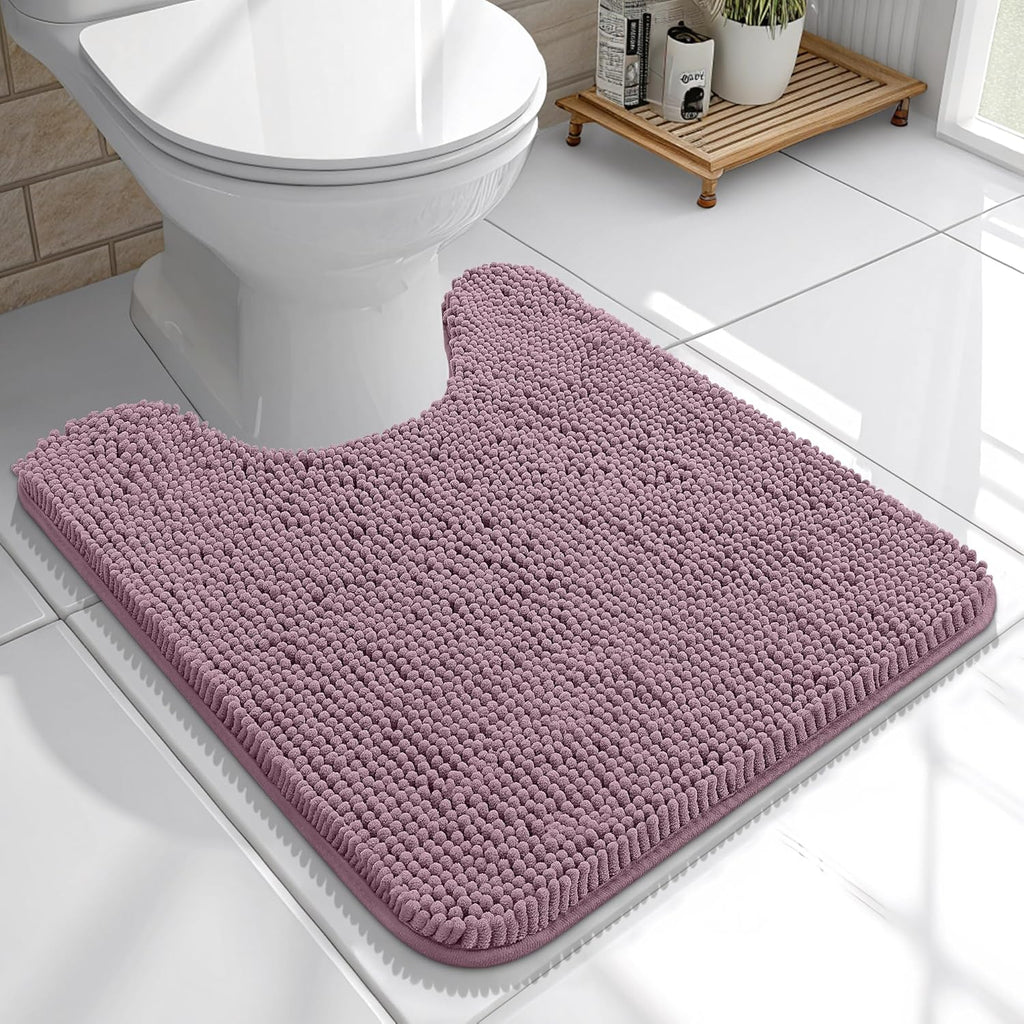 OLANLY U-Shaped Toilet Rugs - Extra Soft, Absorbent Chenille Bathroom Mat | 20x20, Deep Plum, Machine Washable