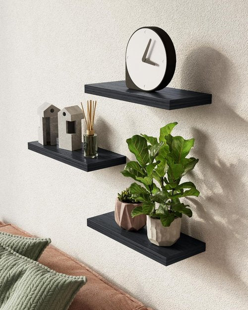 BAYKA Floating Wall Shelves - Set of 3 | Stylish Black Design - 15.7 Inches Each