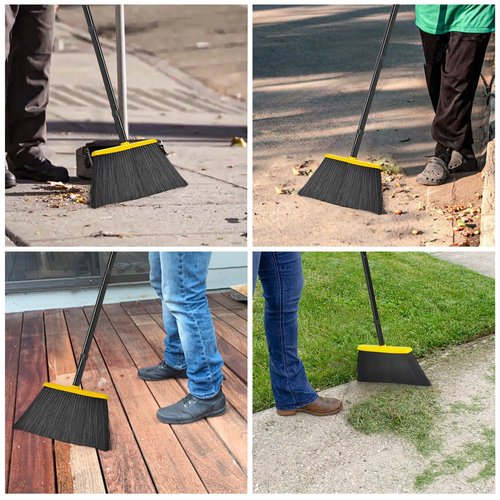 JEHONN Outdoor Broom Heavy Duty with 55 inches Long Handle, Household Collapsible Angle Brush for Sweeping Indoor Kitchen Patio Shop Outside Garage Lobby Garden Deck Hardwood Floors (Yellow)