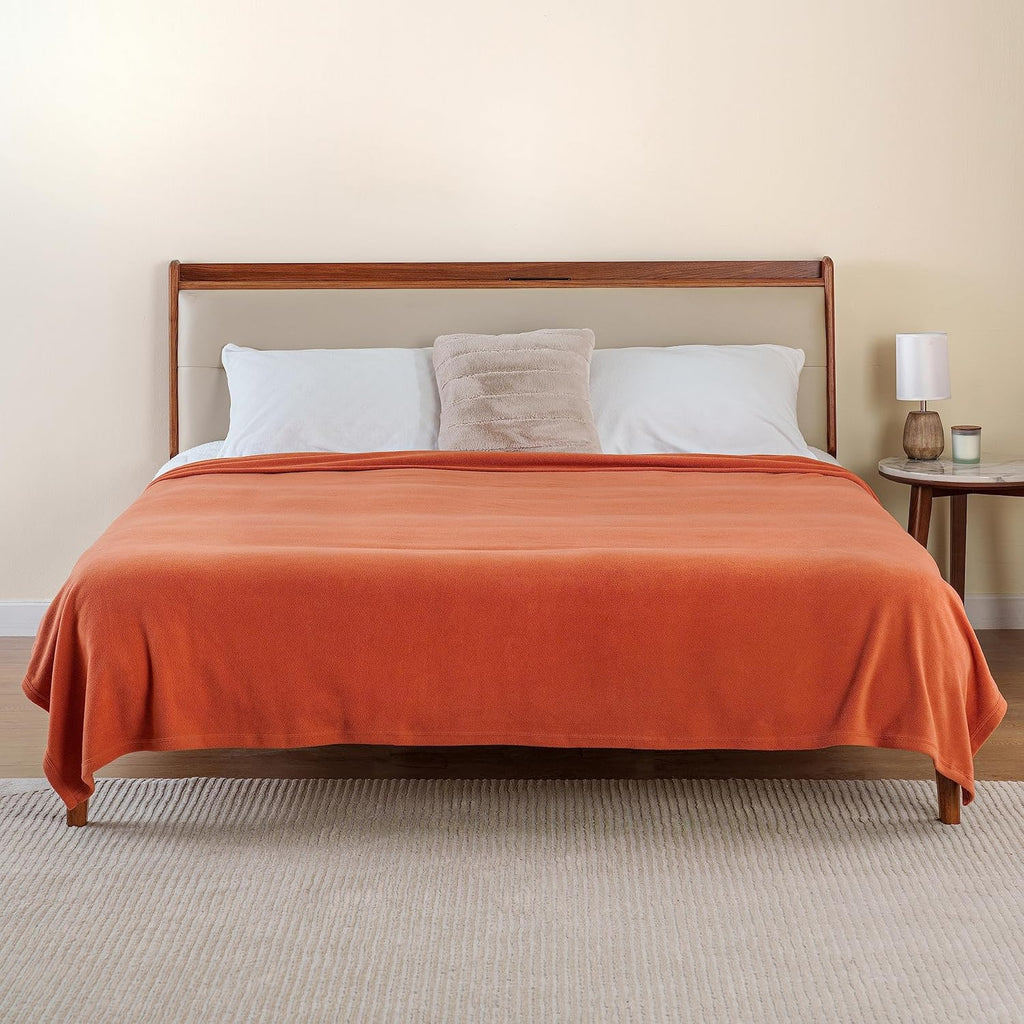 Berkshire Blanket Microfleece King Size Bed Blanket - Lightweight Plush Amberglow Orange, 90x108 Inches