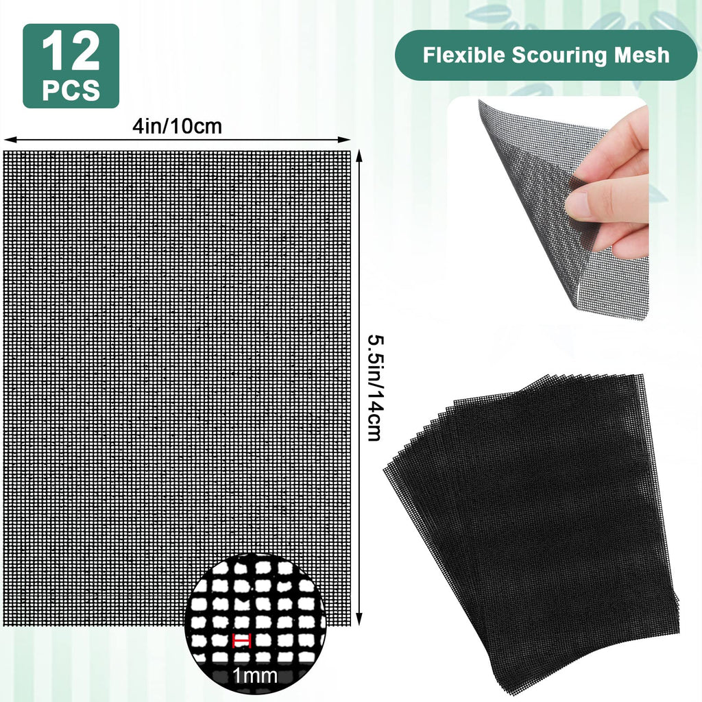 Skyley 12 Pack Flexible Scrubbing Screen Cleaning Mesh for Household 5.5 x 4 Inch Cleaner Toilet Hard Water Ring Remover Scouring Pad Abrasive Grit Cleaning Screen for Remove Carbon, Rust and Scale