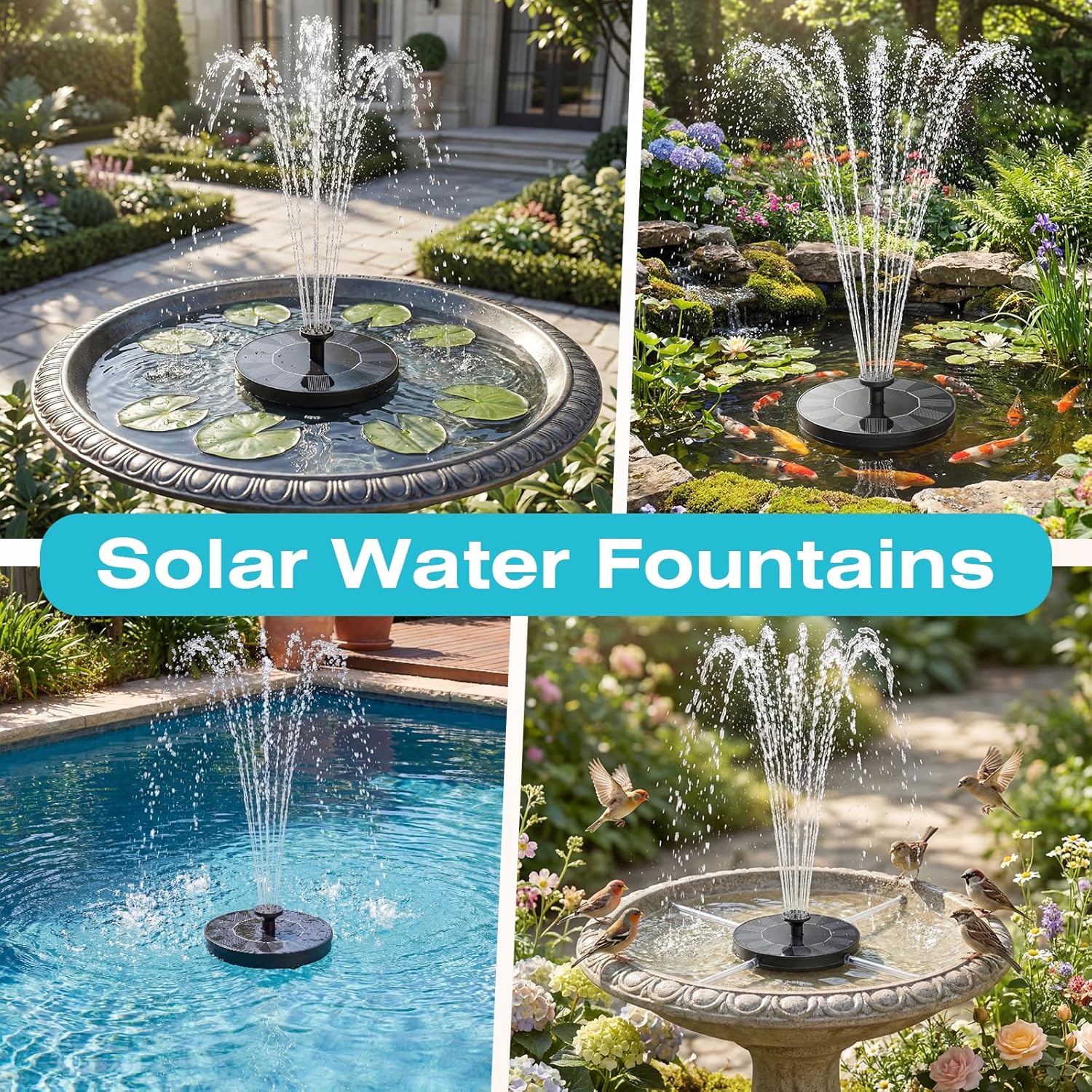 AMZtime Solar Fountain - Mini Solar Powered Water Pump for Bird Bath, Garden, Pond & Pool