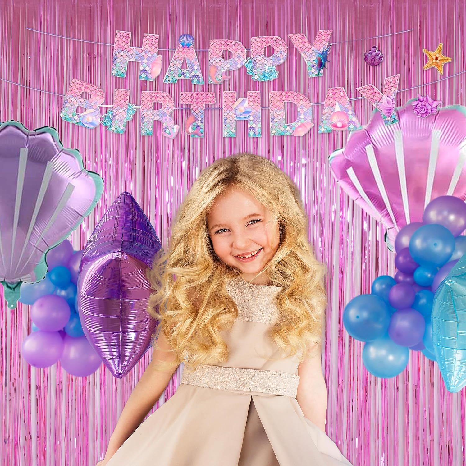 Melsan Pink Foil Fringe Curtains - 3.2 x 8 Ft Metallic Tinsel Backdrop for Baby Showers & Birthday Parties | Pack of 2