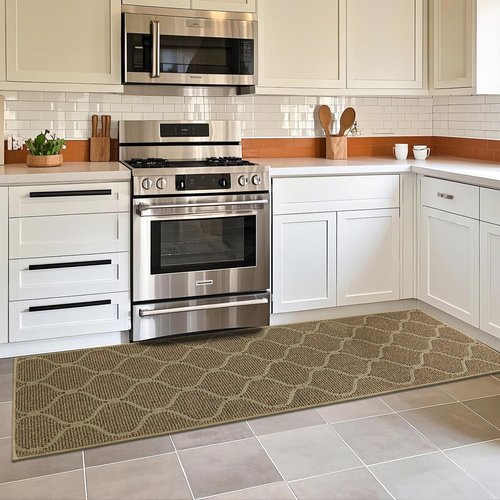 COSY HOMEER Kitchen Rug Non Slip Washable 24"x71", Absorbent Kitchen Mats for Floor, Runner Rugs for Kitchen Floor, 100% Polypropylene Kitchen Sink Rug (Beige)