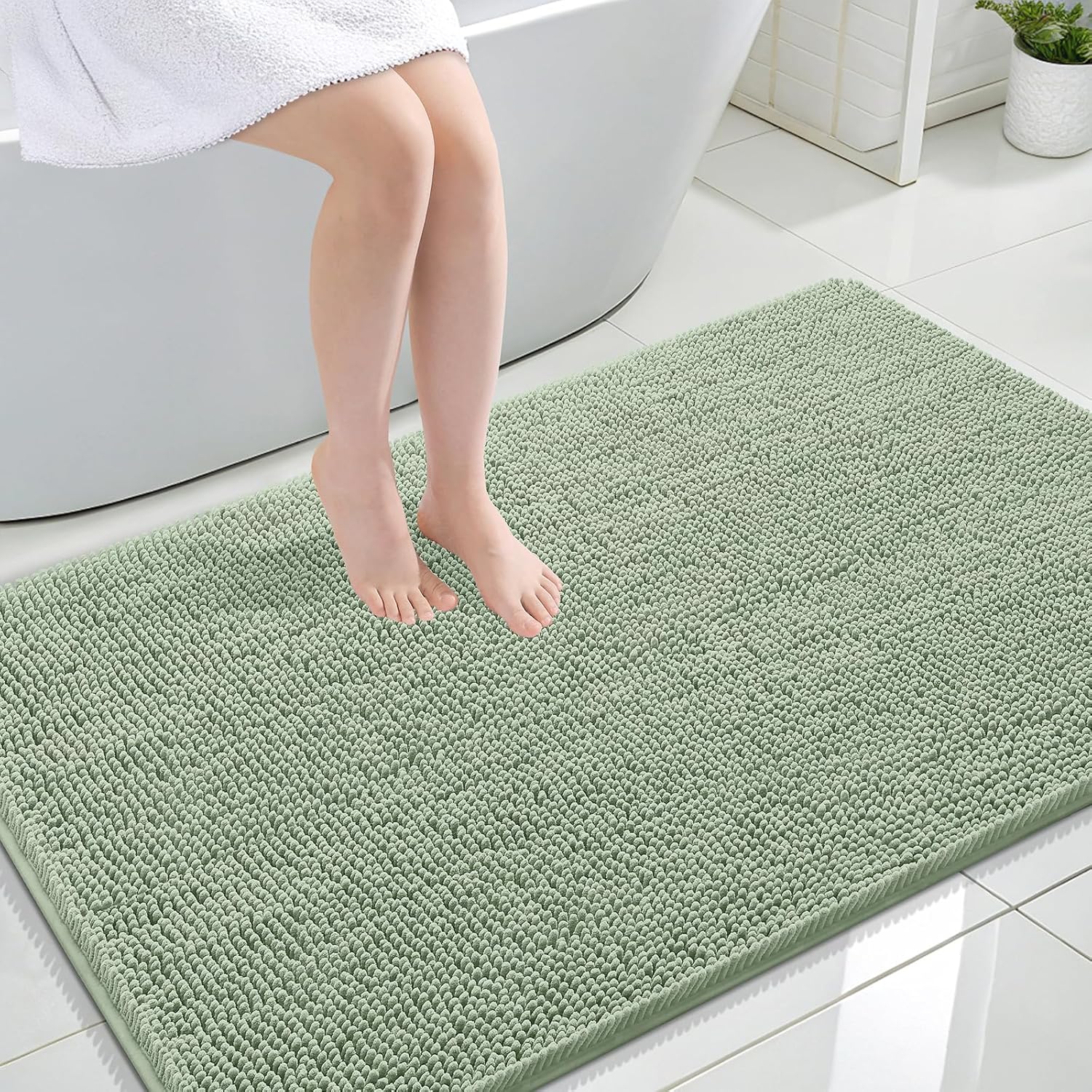 OLANLY Large Bath Rugs - Extra Soft Chenille, Quick Dry & Machine Washable | 44x32 Sage Green