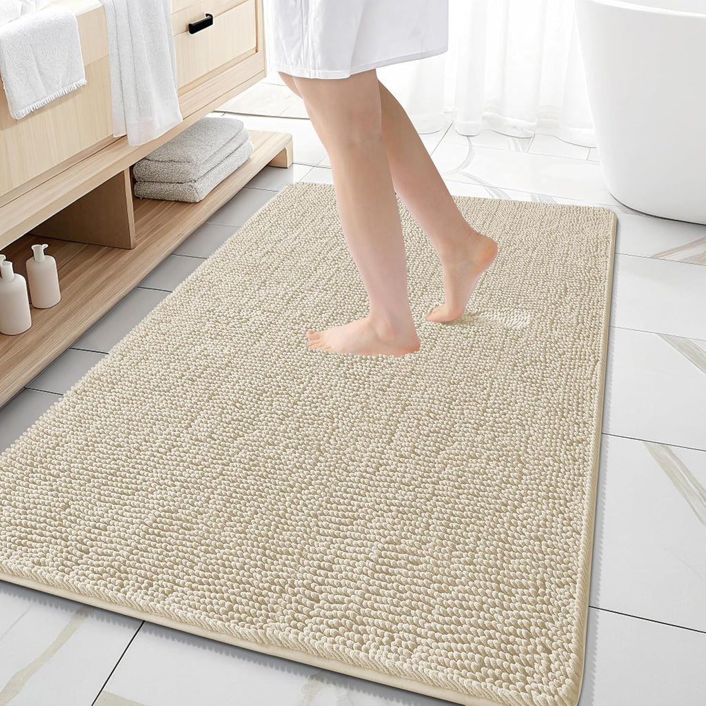OLANLY Large Bathroom Rugs - Extra Soft Chenille Bath Mats | Quick Dry, Machine Washable, 59x35, Sand
