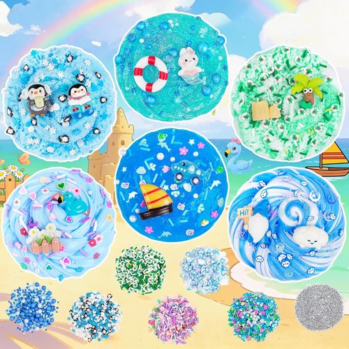 LAWOHO Blue Ocean Slime Kits - 6 Pack Non-Stick Butter Cloud Slime for Ages 8-12 | Perfect Birthday & Holiday Gifts
