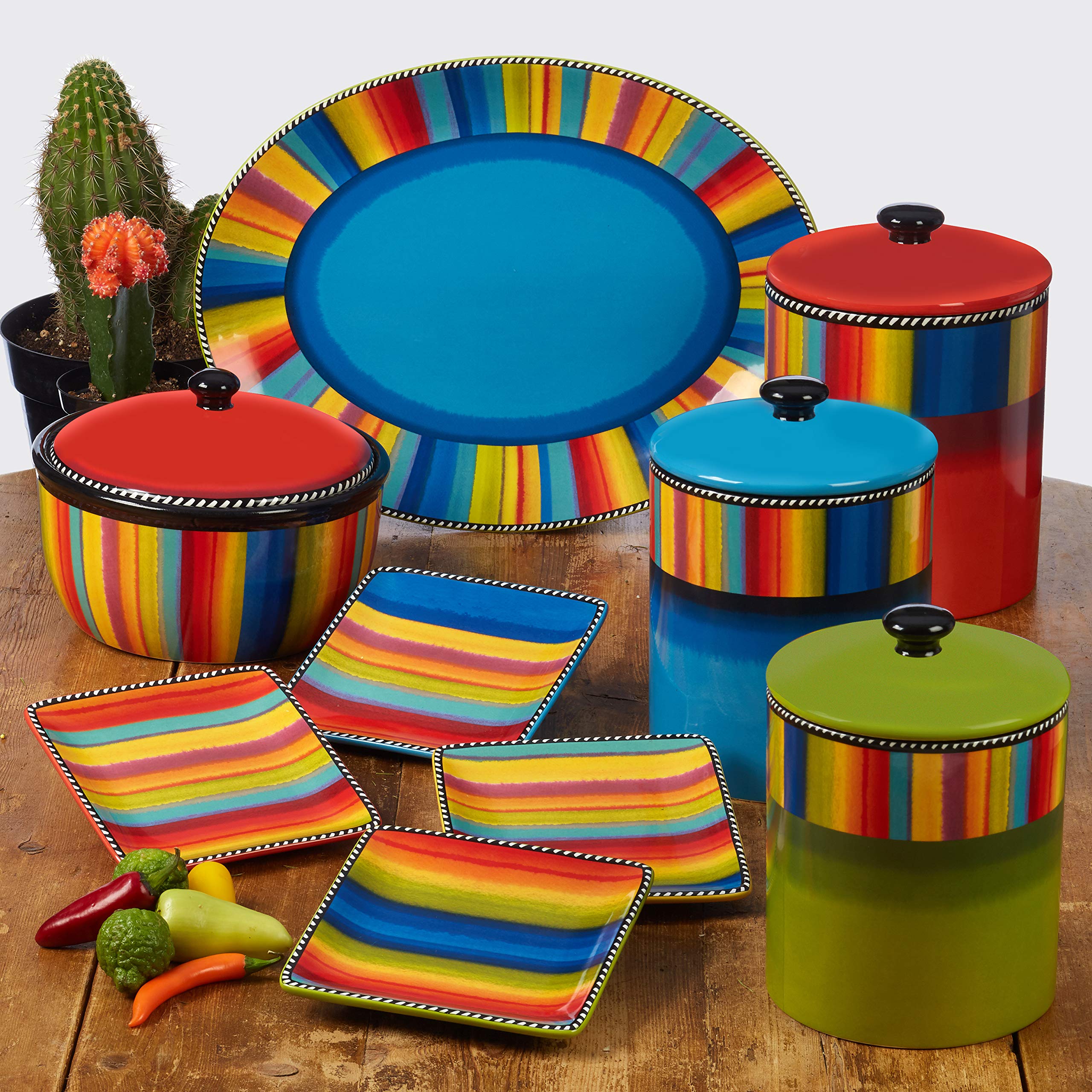 Sierra 8.25" Ceramic Bean Pot with Lid, 72 oz, Multicolor – Great for Serving Soups, Stews, Chilis, Casseroles, Salsas, and Sides – Vibrant Mexican-Inspired Cookware