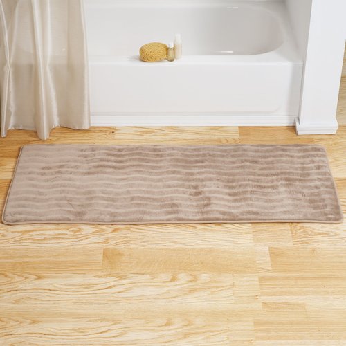Microfiber Memory Foam Bath Mat - Oversized Padded Nonslip Accent Rug with Wave Pattern for Bathroom, Kitchen, and Laundry Room by Lavish Home (Mocha)