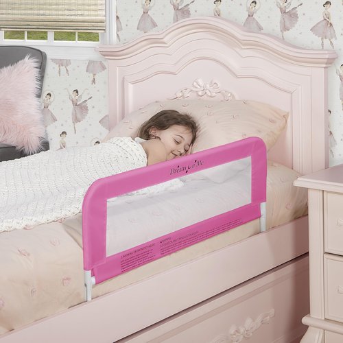 Dream On Me Mesh Security Bed Rail – Toddler Safety Guard with breathable mesh, reinforced anchor system, lightweight, portable, fits adult twin-size beds, Pink