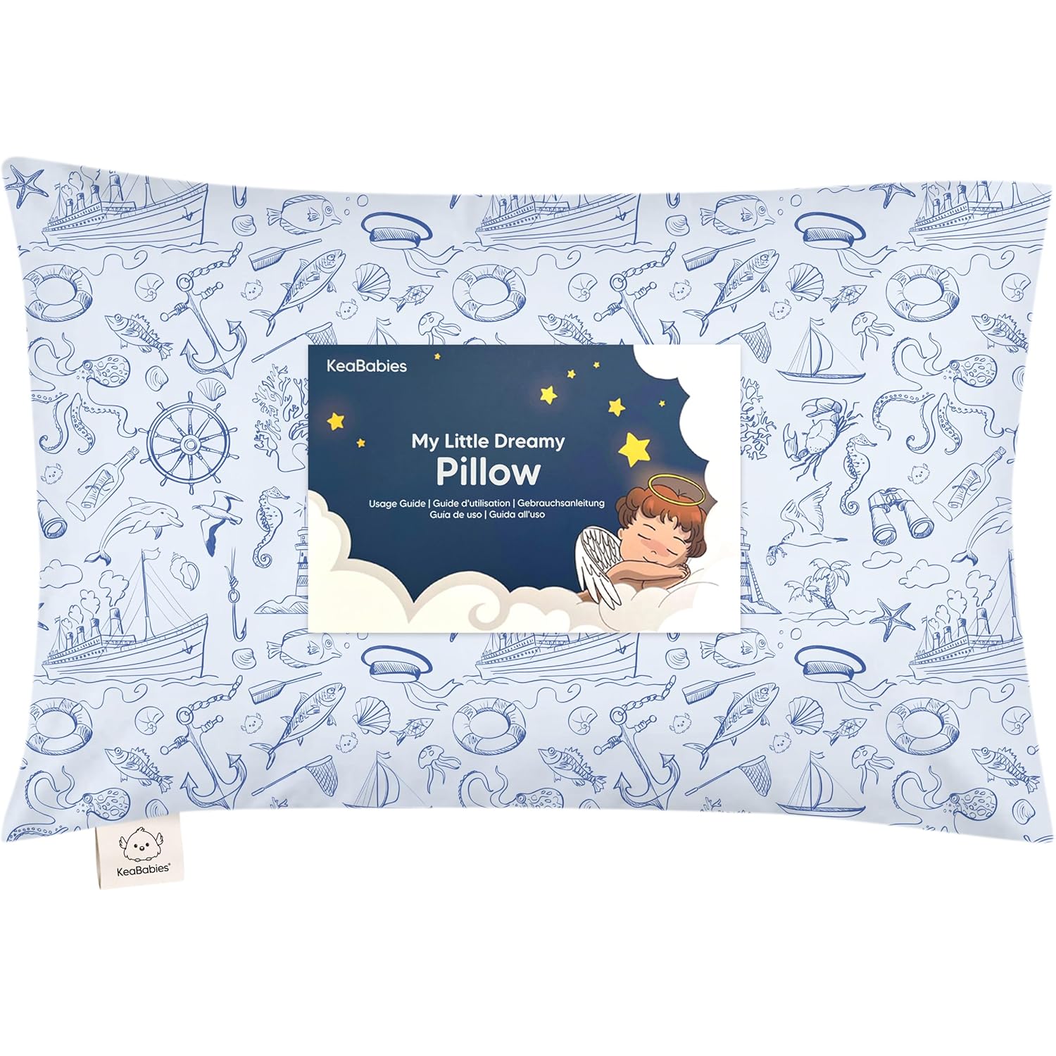 My Little Dreamy Toddler Pillow - Organic Cotton Travel Bed Pillow with Case, Soft & Breathable | 13x18 Inches, Nautical Design for Ages 2-5