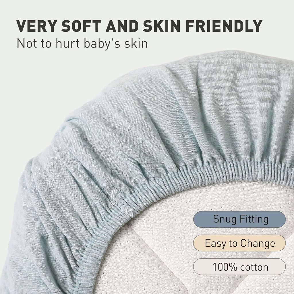 Skiennix Muslin Bassinet Fitted Sheets - Soft, Breathable Cotton | 360° Elastic Snug Fit, 2 Pack in Bright Colors