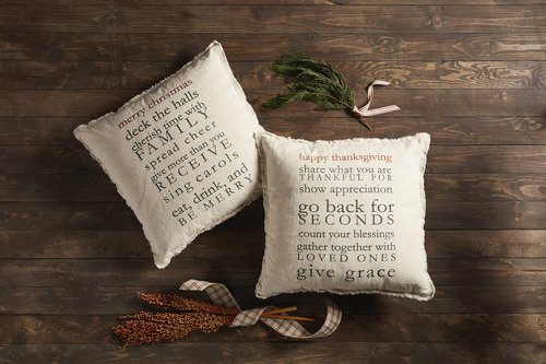 Mud Pie Square Holiday Rules Pillow, Thanksgiving, 20" x 20"