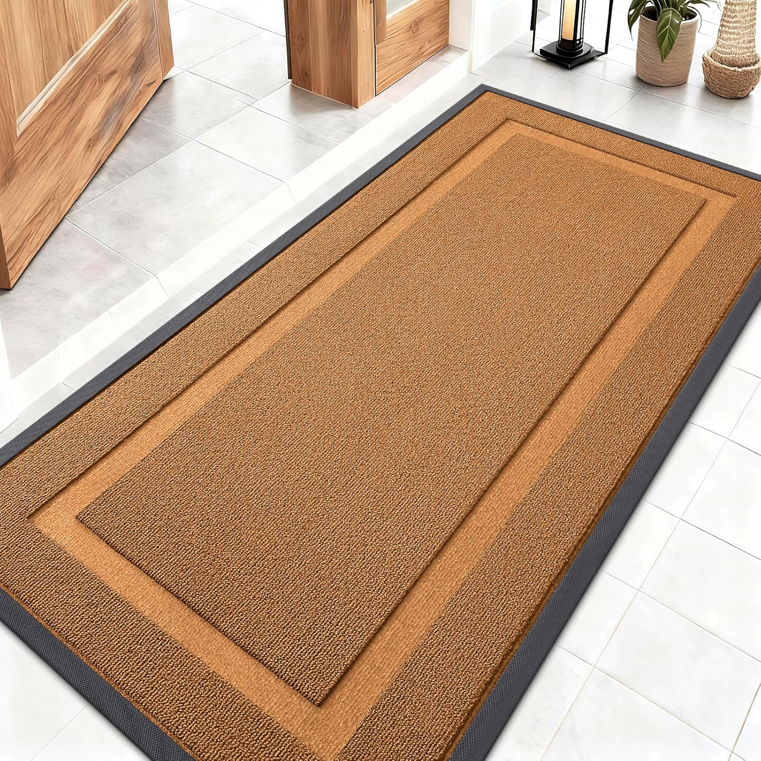 OLANLY Waterproof Front Door Mat - All-Season Indoor/Outdoor Doormat, Easy Clean, 47x23, Tangerine Orange