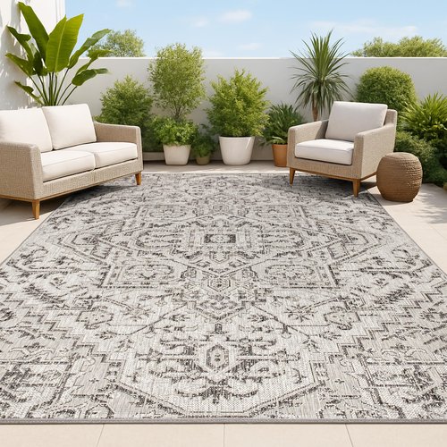 JONATHAN Y Boho Medallion Indoor Outdoor Area Rug 3X5 Black/Gray, Estrella Textured Weave for Backyard, Patio, Porch, Easy-Cleaning, High Traffic, Pet-Friendly, Non-Shedding (SMB105D-3)