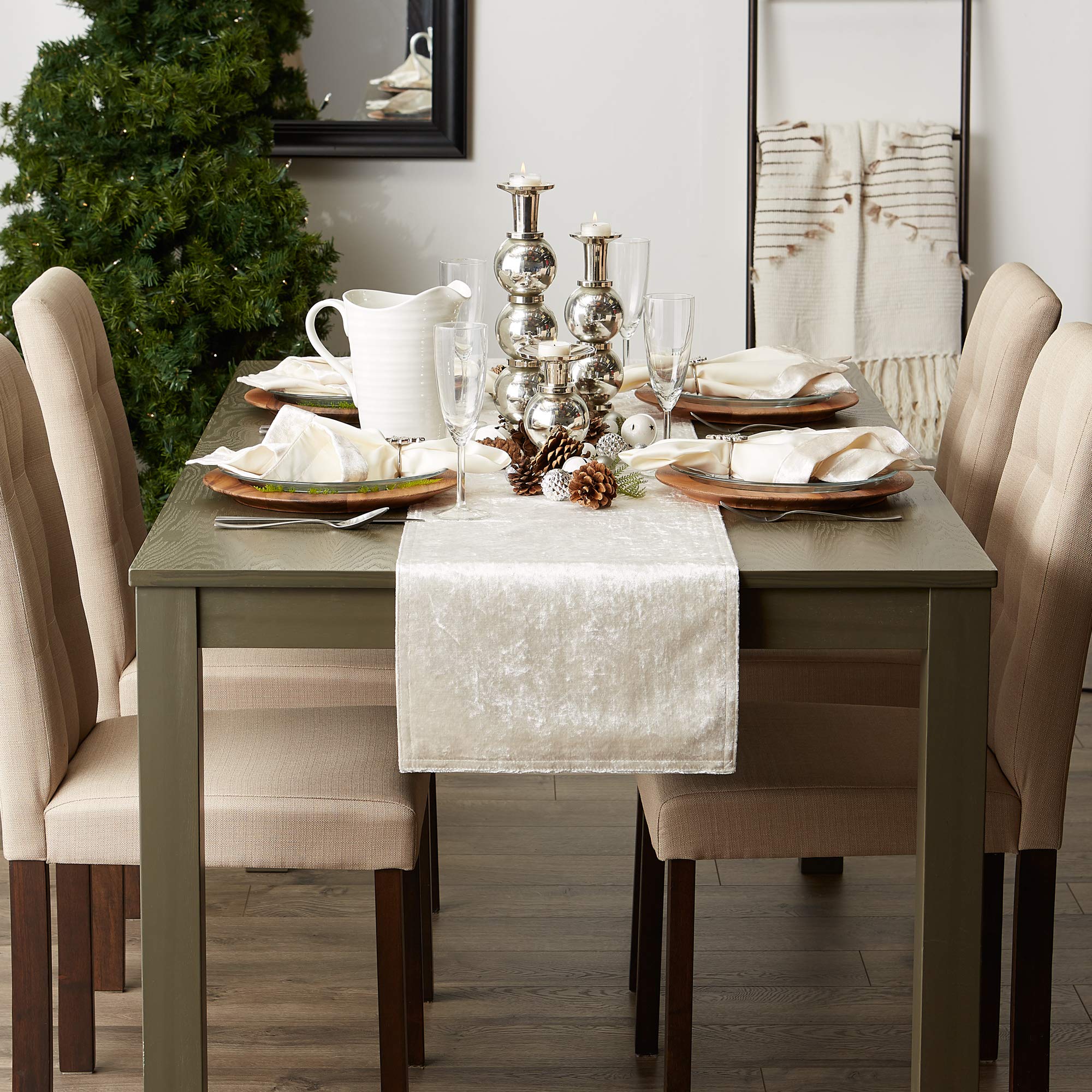 DII Velvet Collection Tabletop, Table Runner, 14x72, Cream