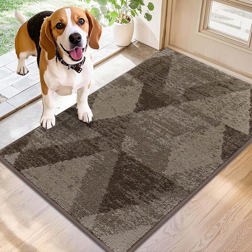 COSY HOMEER Entryway Rugs - Non-Slip Absorbent Polyester Doormat 20"x32" | Washable for High Traffic Areas, Brown
