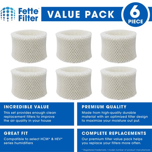 Fette Filter -Premium Humidifier Filters Compatible with Honeywell Humidifier Filter HAC-504, HAC-504AW & Honeywell Filter A & Cool Mist Humidifiers- Pack of 6