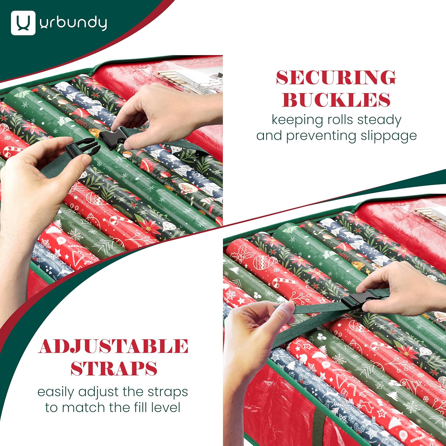 Regine Switzerland Heavy Duty Wrapping Paper Organizer - Red Storage Bag for Christmas Gifts