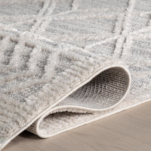 nuLOOM 2'6" x 8' Ansley Moroccan Tassel Area Rug, Light Grey, High-Low Textured Bohemian Design, Plush High Pile, Stain Resistant, For Bedroom, Living Room, Hallway, Entryway