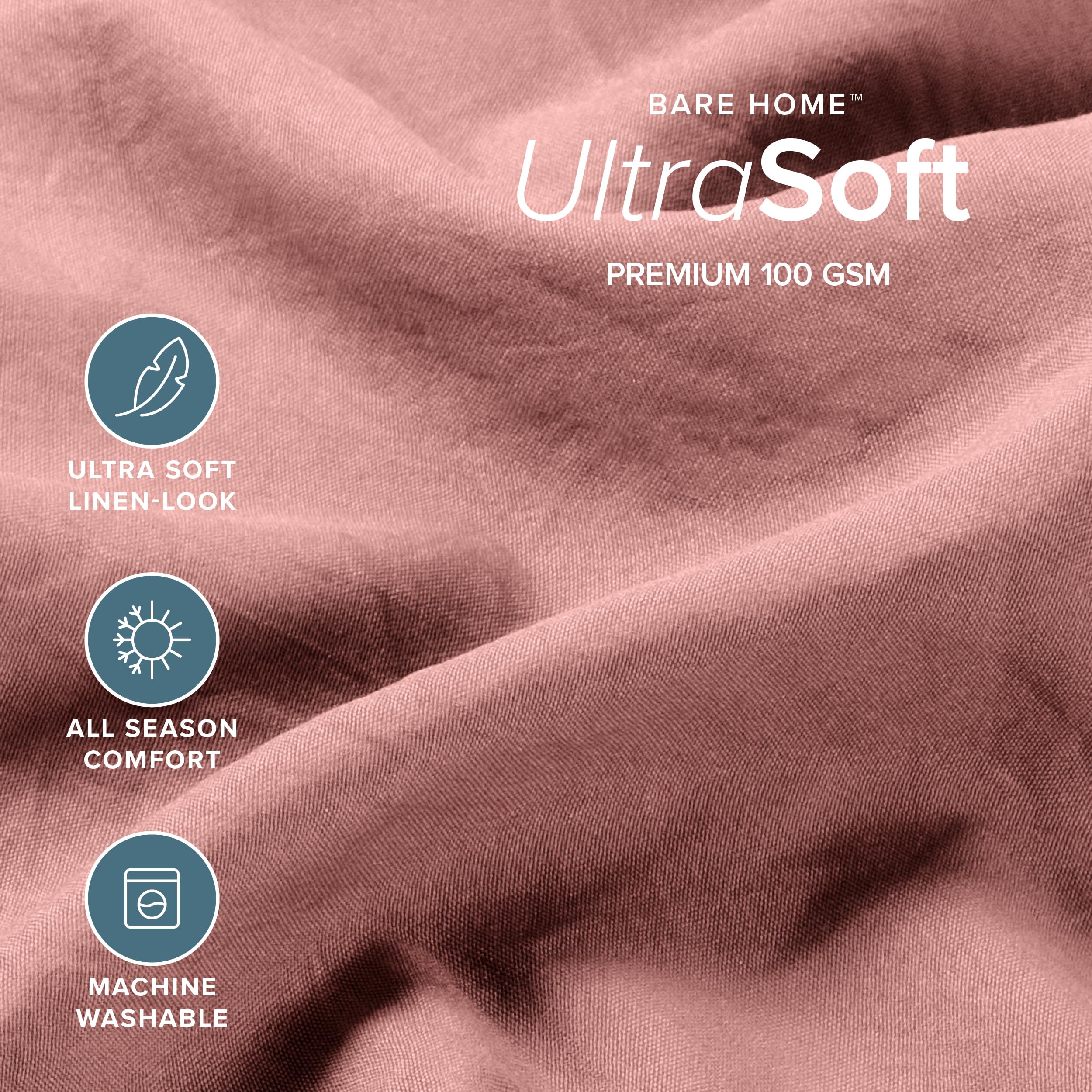 Bare Home Full Sheet Set - Luxury 1800 Ultra-Soft Stonewashed Microfiber - Brushed - Deep Pockets - Easy Fit - Breathable Bedding - Sheet Sets & Pillowcases (Full, Stonewashed Dusty Rose)