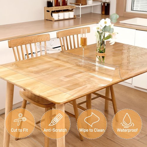 HoSwag 42"X90"Crystal PVC Table Cover Protector, Waterproof PVC Tablecloth, 1.5MM Thickened Rectangle Mat for Dinning, Desk, Coffee Table, Workbench, Dresser, TV-Stand, Counter