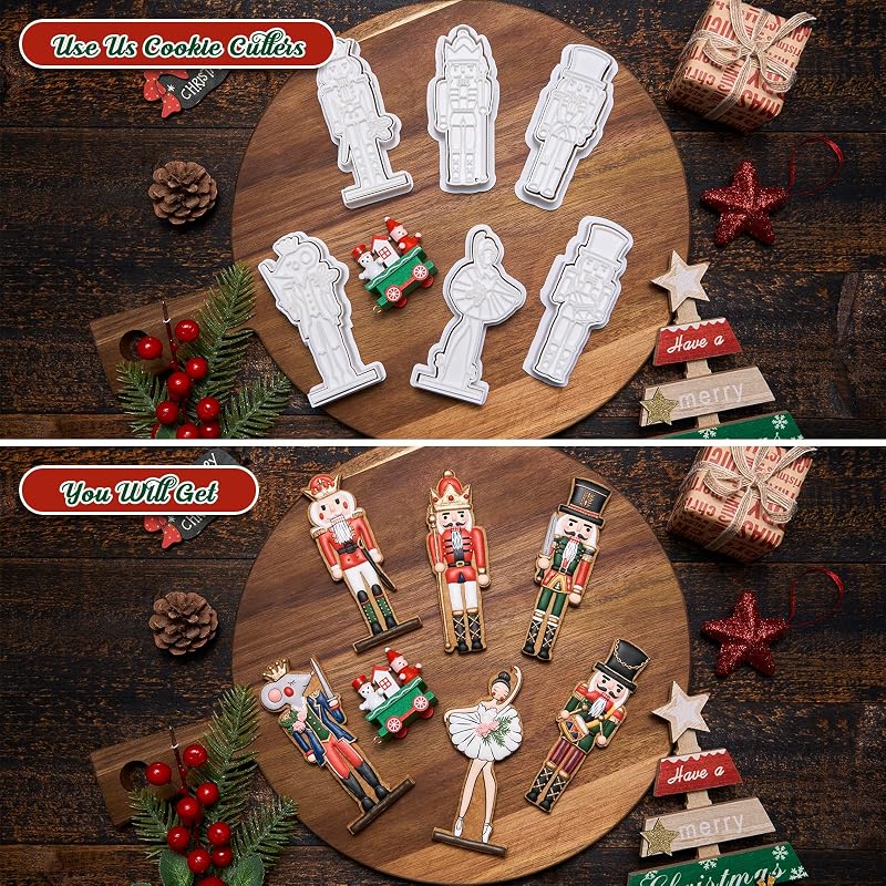 Nutcracker Cookie Cutters Set with Stamper, 3D Bake Molds, 3.5" - Holiday Baking Gift