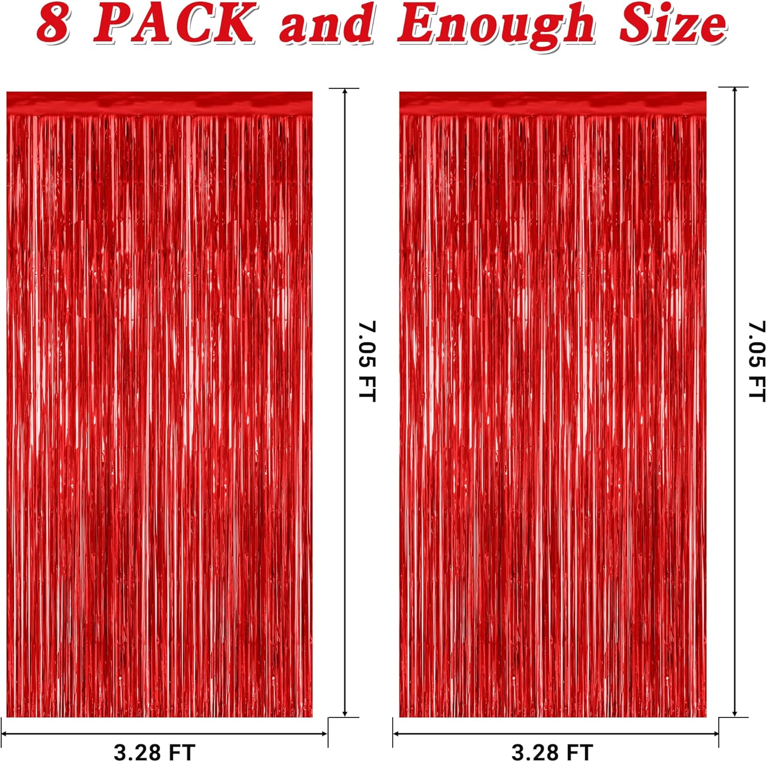 Red Backdrop by Party Essentials - 8 Pack Metallic Foil Fringe Curtains | 3.28 FT x 7.05 FT for Photo Booths & Parties