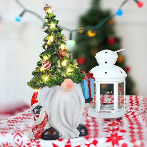 FORUP Lighted Gnome Figurine - Festive Christmas Tree Hat | Indoor Home Table Decor