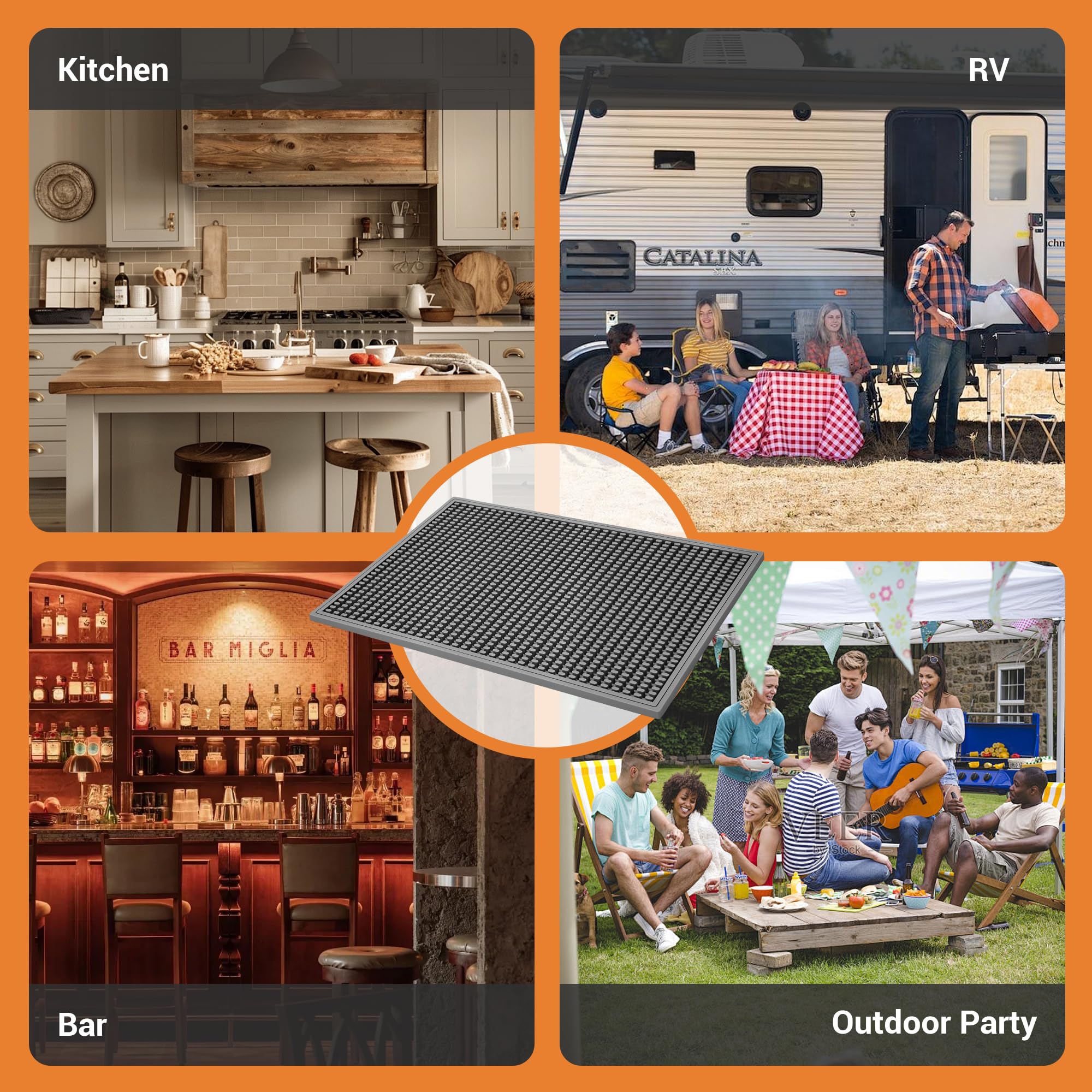 ZJWZLG Bar Mat - 18"X12"(2 Pcs) Rubber Bar Mats for Countertop & Dish Drying, Non-Slip Bartender Mat with Airflow Design for Home Bar, Cocktail Set, Kitchen & Outdoor Use (Gray)