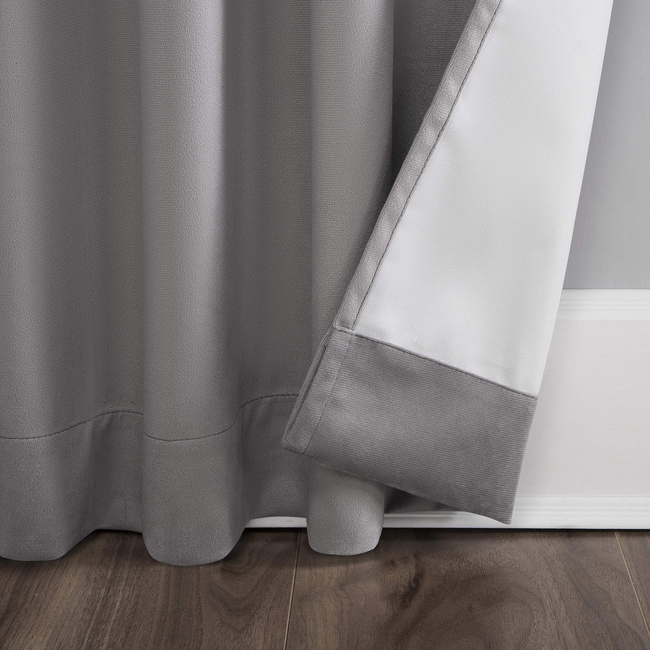 Sun Zero Hampshire Velvet Noise Reducing Thermal Extreme Total Blackout Back Tab Curtain Panel, 50" x 108", Gray