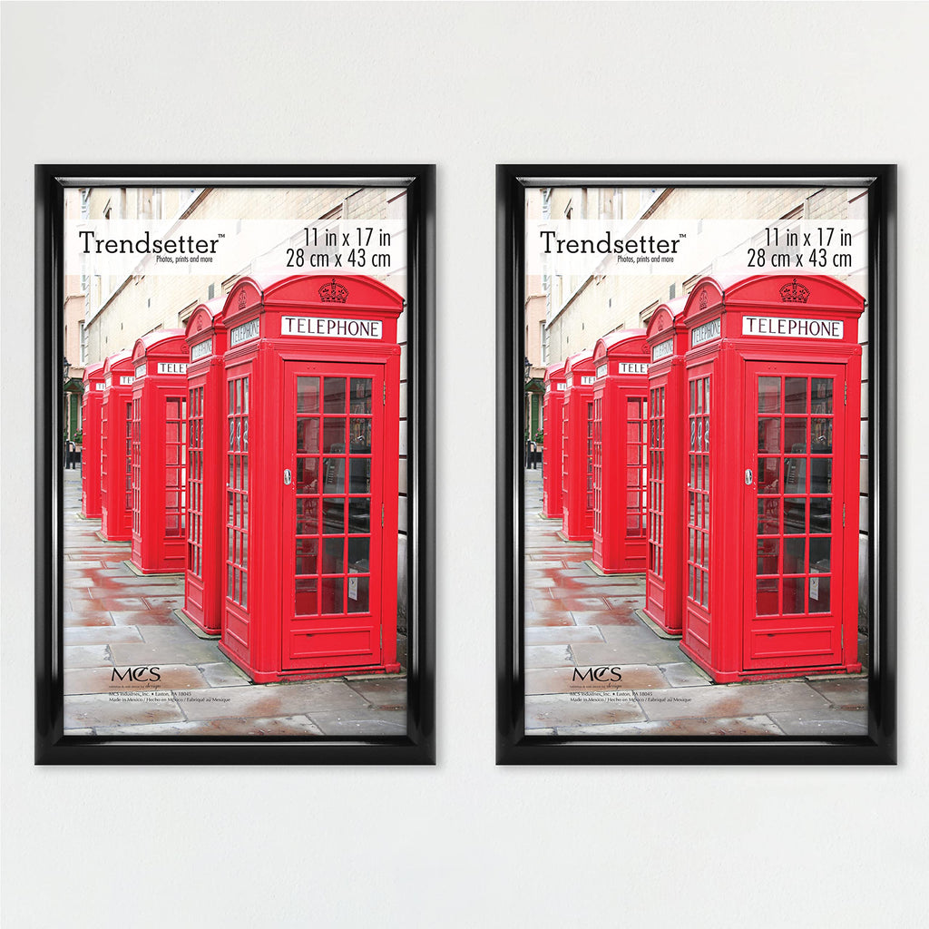 MCS Trendsetter 11x17 Poster Frame Black High-Gloss, Vertical & Horizontal Wall Hanging Large Picture Frame for Photos, Posters & Art Prints (2-Pack)