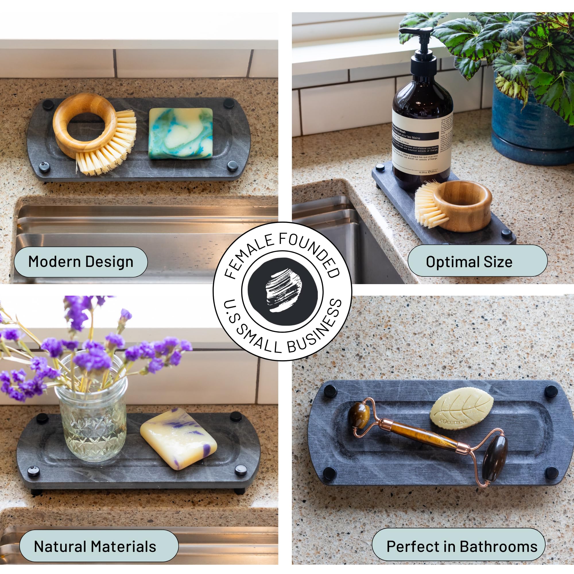 Siren Stone Premium Sink Caddy – Water-Absorbing Diatomaceous Earth Tray for Sink, Elevated Stainless Steel Feet, Non-Toxic, Fast-Drying, Kitchen or Bathroom