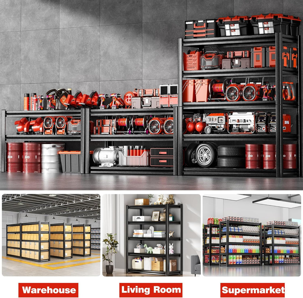 POKIPO Heavy Duty Garage Shelving - 5 Tier Utility Shelf Units, Adjustable Metal Storage Rack | 72"H x 47.2"W x 23.6"D, 3500LBS Capacity